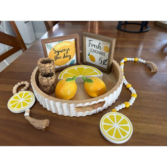 None Other - Lemon Home Decor Bundle: tray, figurines, pictures, and salt & pepper shakers.
